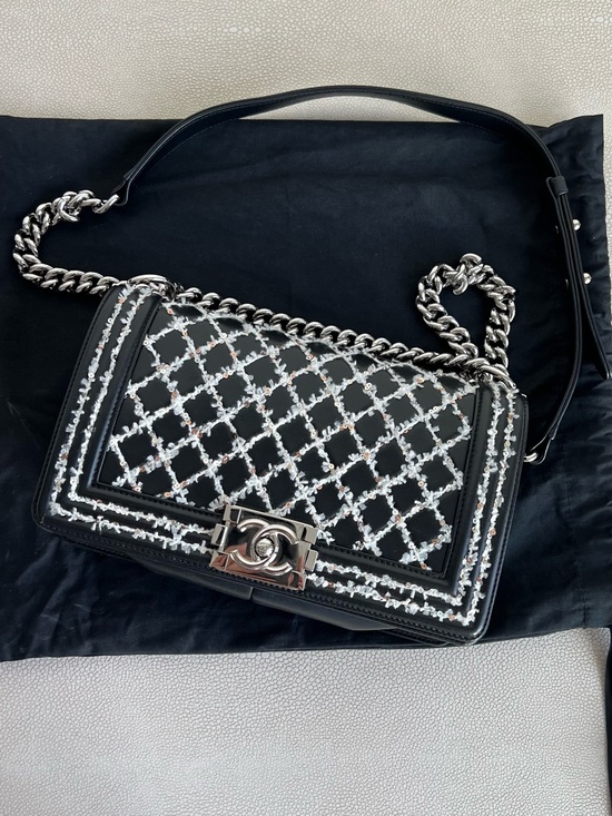 CHANEL Handbags - Chanel Black Quilted Calfskin Embroidered Boy Bag Medium